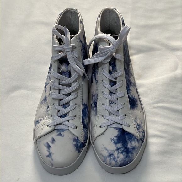 OTBT Hologram White/Blue Tie Dye Leather High-Top Sneakers - Picture 2 of 11